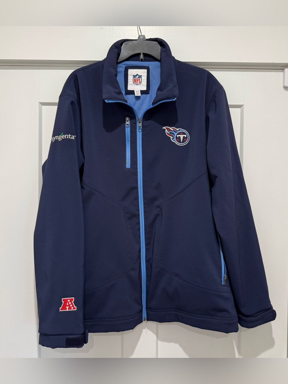 NFL Tennessee Titans Navy/Light Blue Full Zip Jacket XL Syngenta Logo
